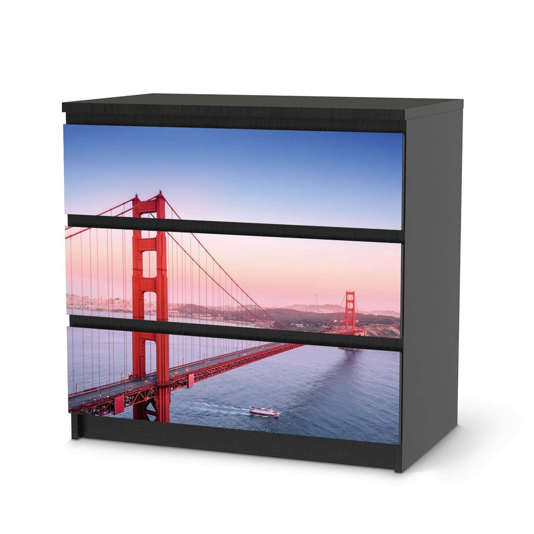 Klebefolie für Möbel Golden Gate - IKEA Malm Kommode 3 Schubladen - schwarz