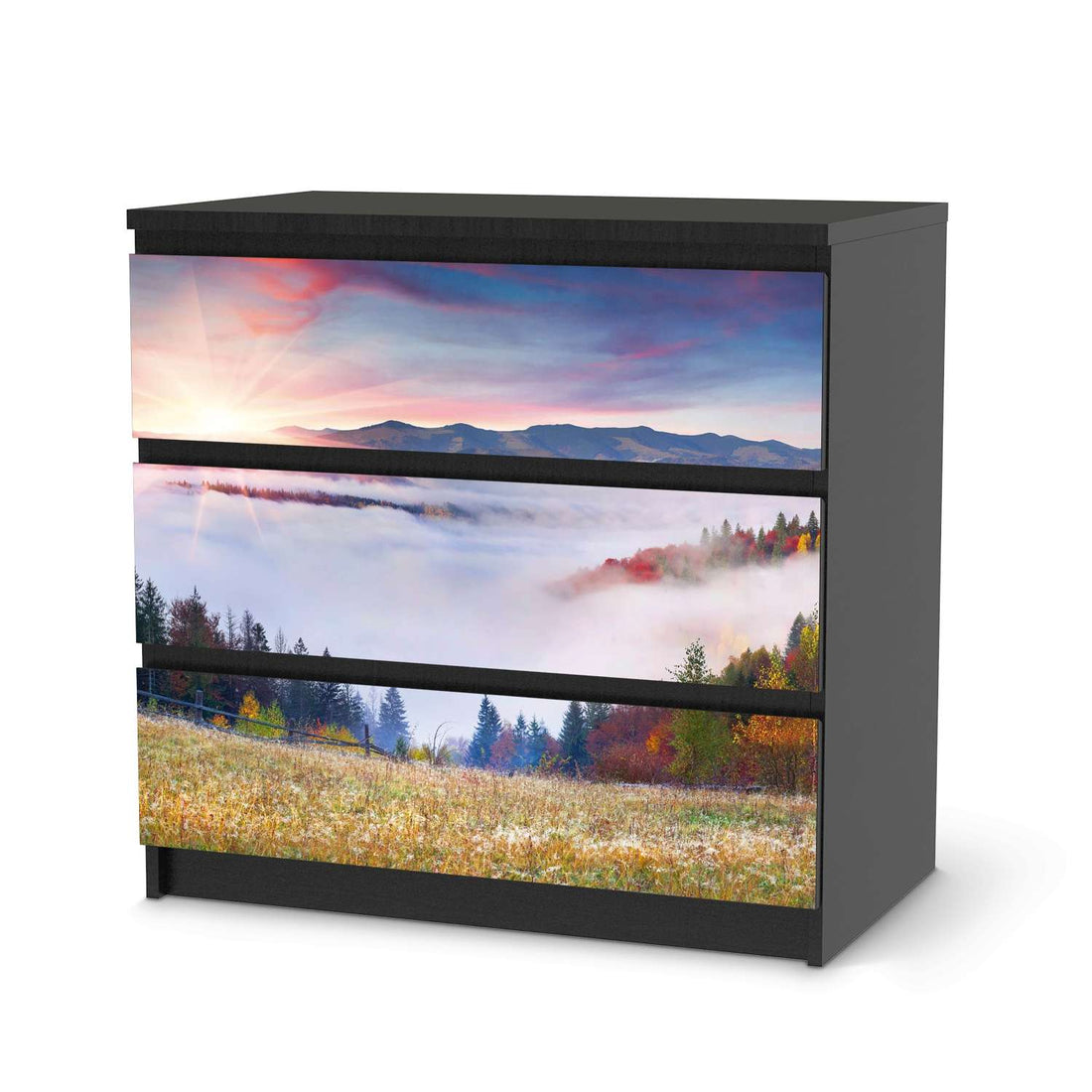 Klebefolie für Möbel Herbstwald - IKEA Malm Kommode 3 Schubladen - schwarz