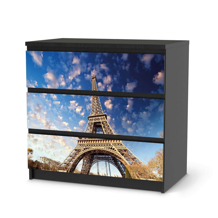 Klebefolie für Möbel La Tour Eiffel - IKEA Malm Kommode 3 Schubladen - schwarz