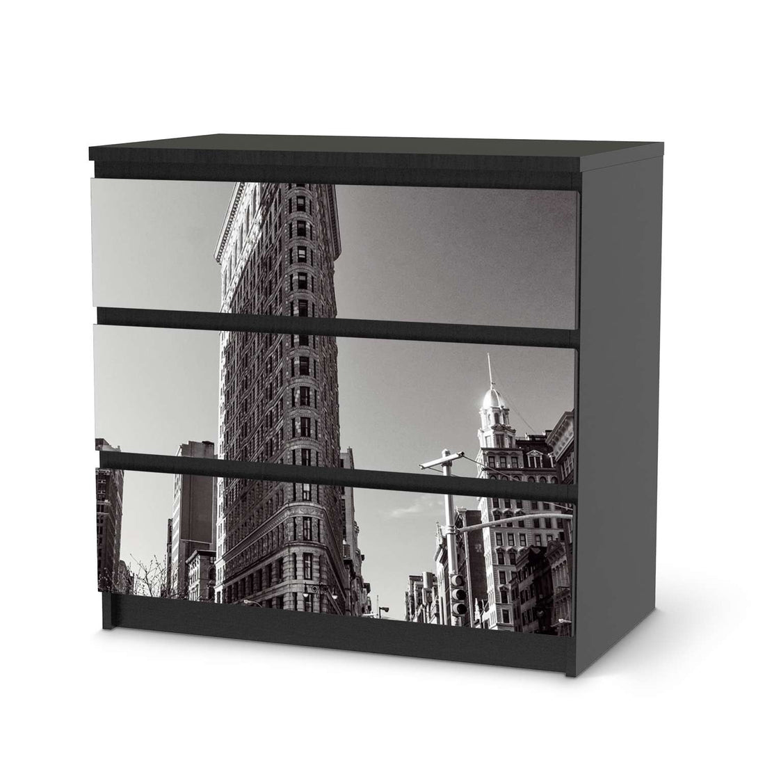 Klebefolie für Möbel Manhattan - IKEA Malm Kommode 3 Schubladen - schwarz