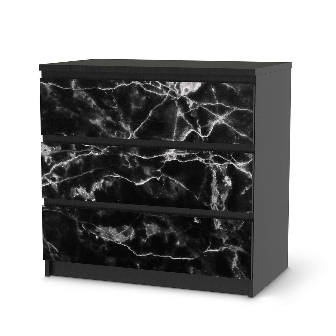 Klebefolie für Möbel Marmor schwarz - IKEA Malm Kommode 3 Schubladen - schwarz
