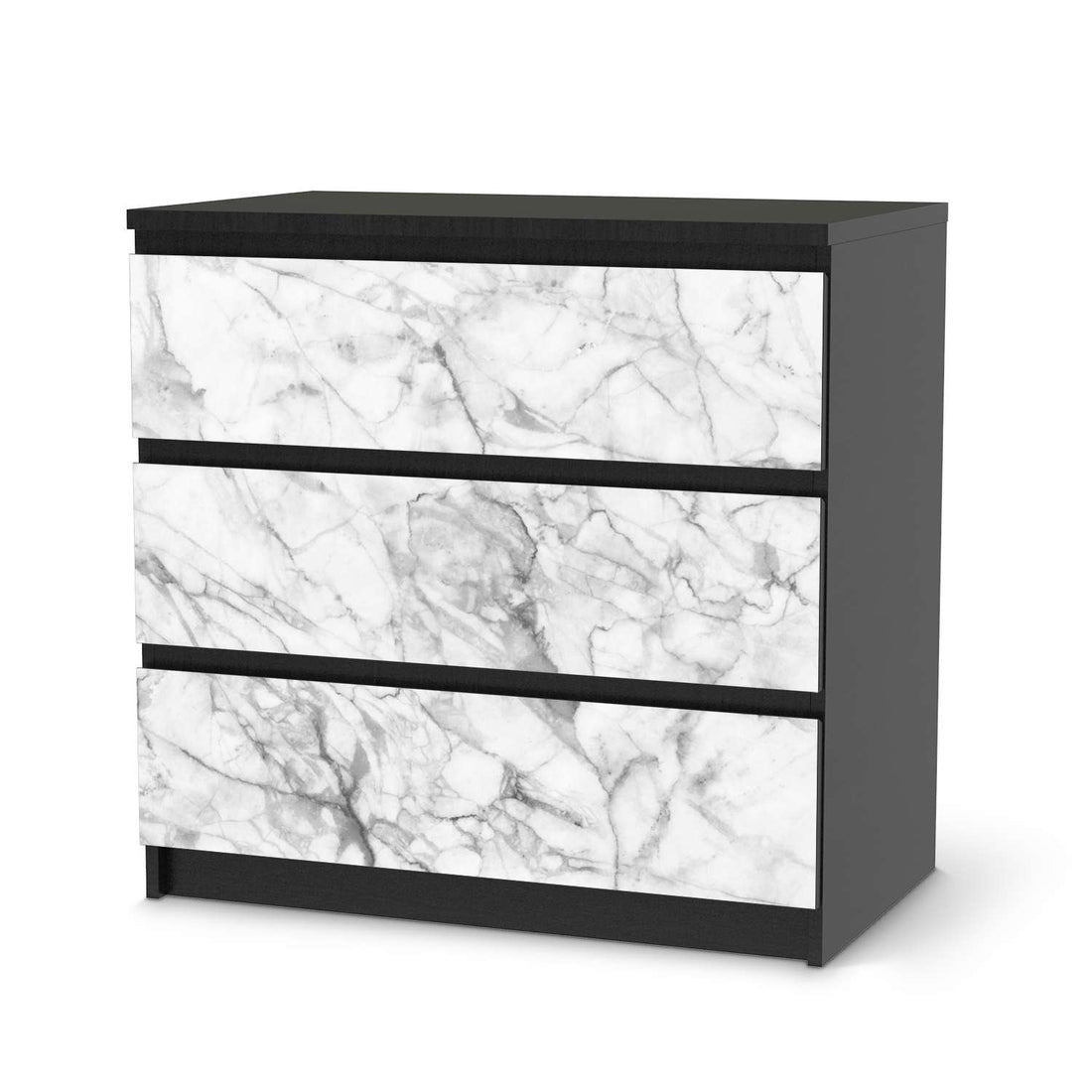 Klebefolie für Möbel Marmor weiß - IKEA Malm Kommode 3 Schubladen - schwarz