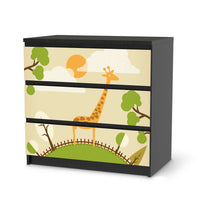 Klebefolie für Möbel Mountain Giraffe - IKEA Malm Kommode 3 Schubladen - schwarz