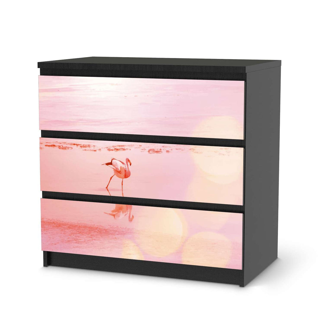 Klebefolie für Möbel Mr. Flamingo - IKEA Malm Kommode 3 Schubladen - schwarz