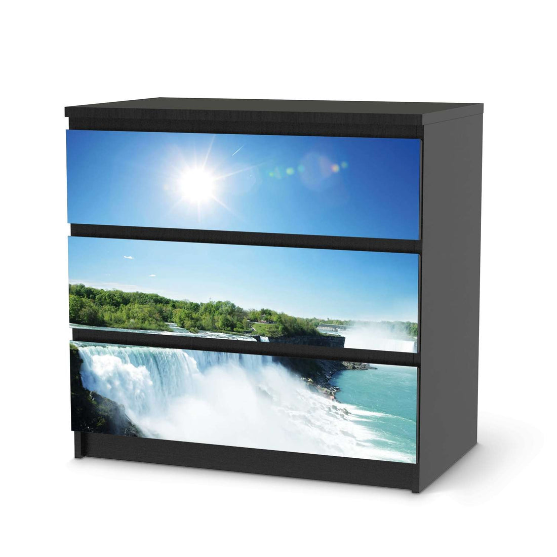 Klebefolie für Möbel Niagara Falls - IKEA Malm Kommode 3 Schubladen - schwarz