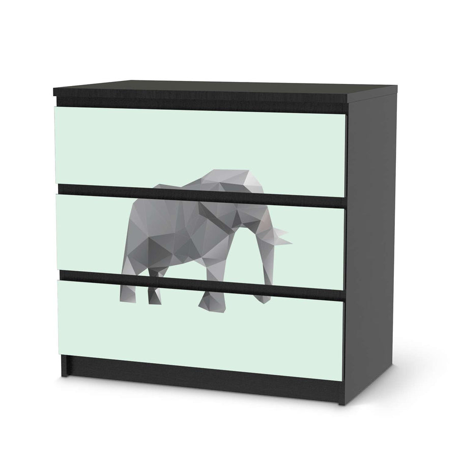 Klebefolie für Möbel Origami Elephant - IKEA Malm Kommode 3 Schubladen - schwarz