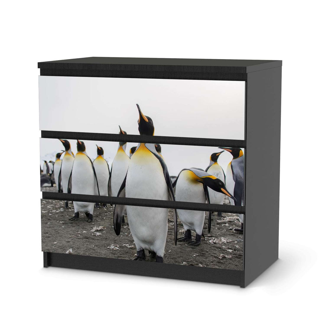 Klebefolie für Möbel Penguin Family - IKEA Malm Kommode 3 Schubladen - schwarz