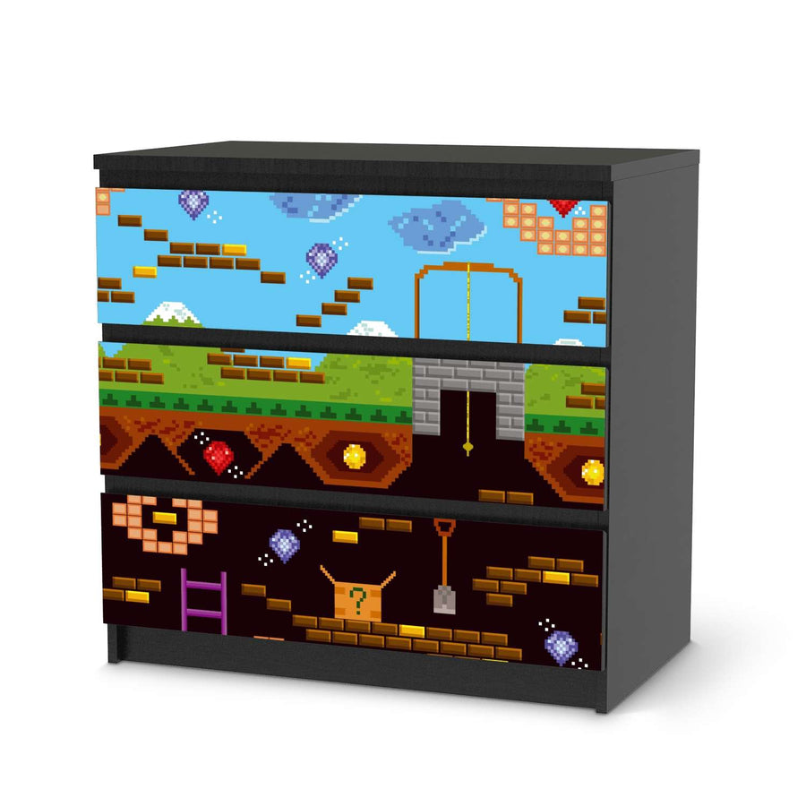 Klebefolie für Möbel Pixelmania - IKEA Malm Kommode 3 Schubladen - schwarz