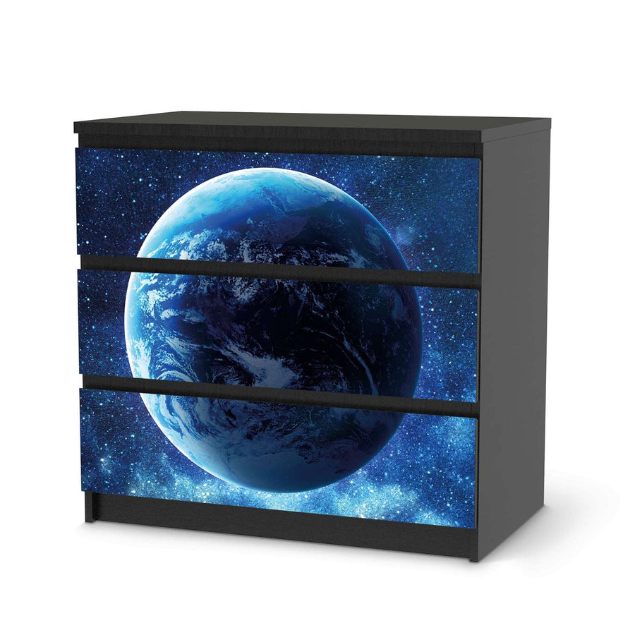 Klebefolie für Möbel Planet Blue - IKEA Malm Kommode 3 Schubladen - schwarz