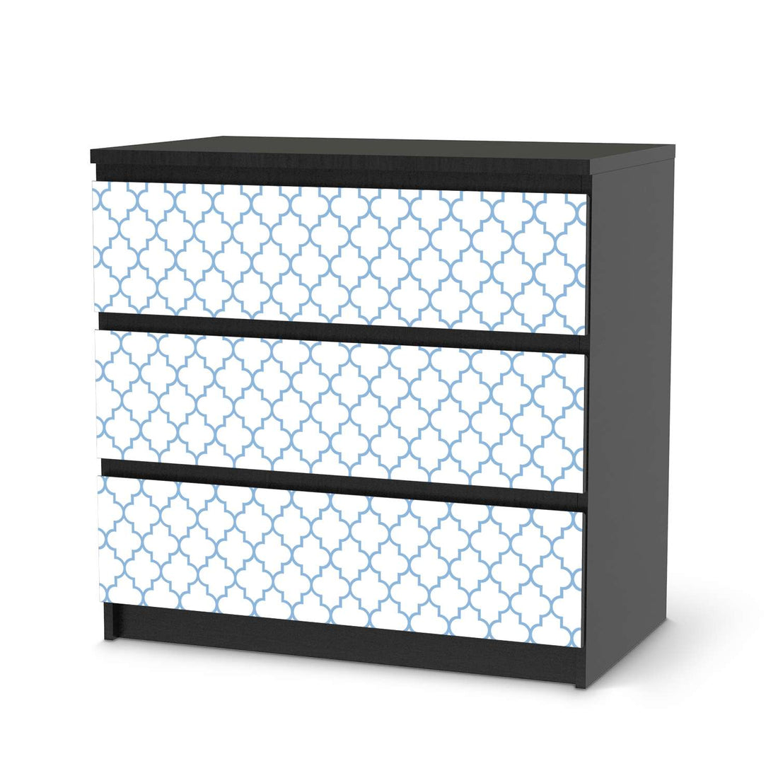 Klebefolie für Möbel Retro Pattern - Blau - IKEA Malm Kommode 3 Schubladen - schwarz