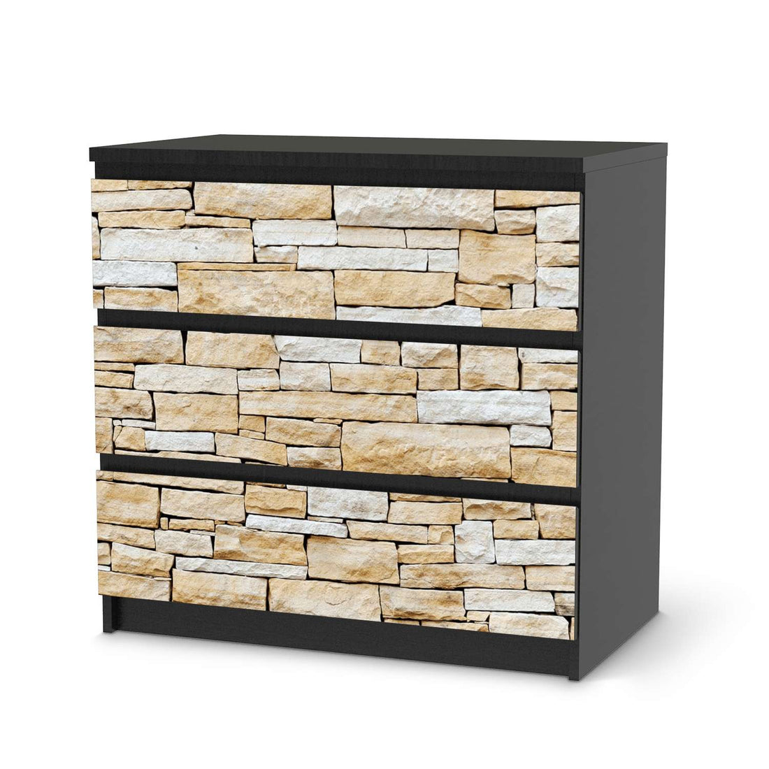 Klebefolie für Möbel Sandstein - IKEA Malm Kommode 3 Schubladen - schwarz