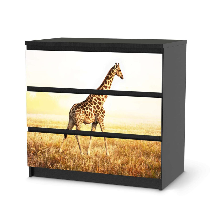 Klebefolie für Möbel Savanna Giraffe - IKEA Malm Kommode 3 Schubladen - schwarz