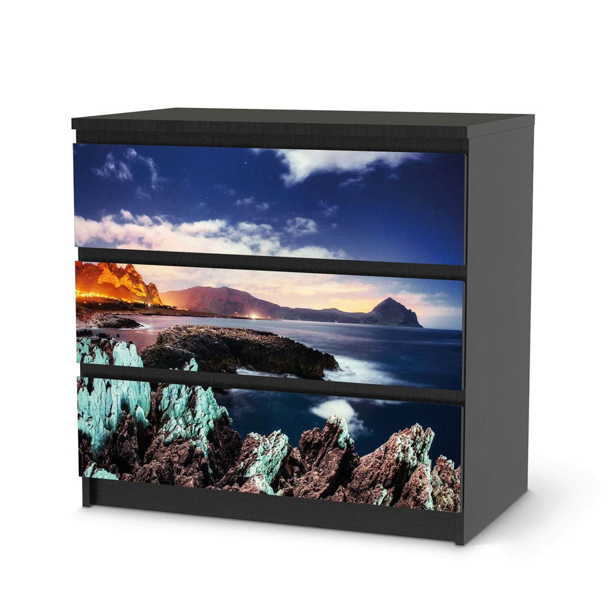 Klebefolie für Möbel Seaside - IKEA Malm Kommode 3 Schubladen - schwarz
