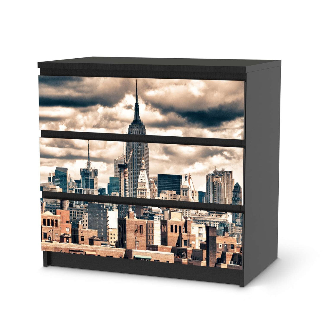 Klebefolie für Möbel Skyline NYC - IKEA Malm Kommode 3 Schubladen - schwarz