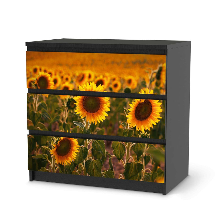 Klebefolie für Möbel Sunflowers - IKEA Malm Kommode 3 Schubladen - schwarz