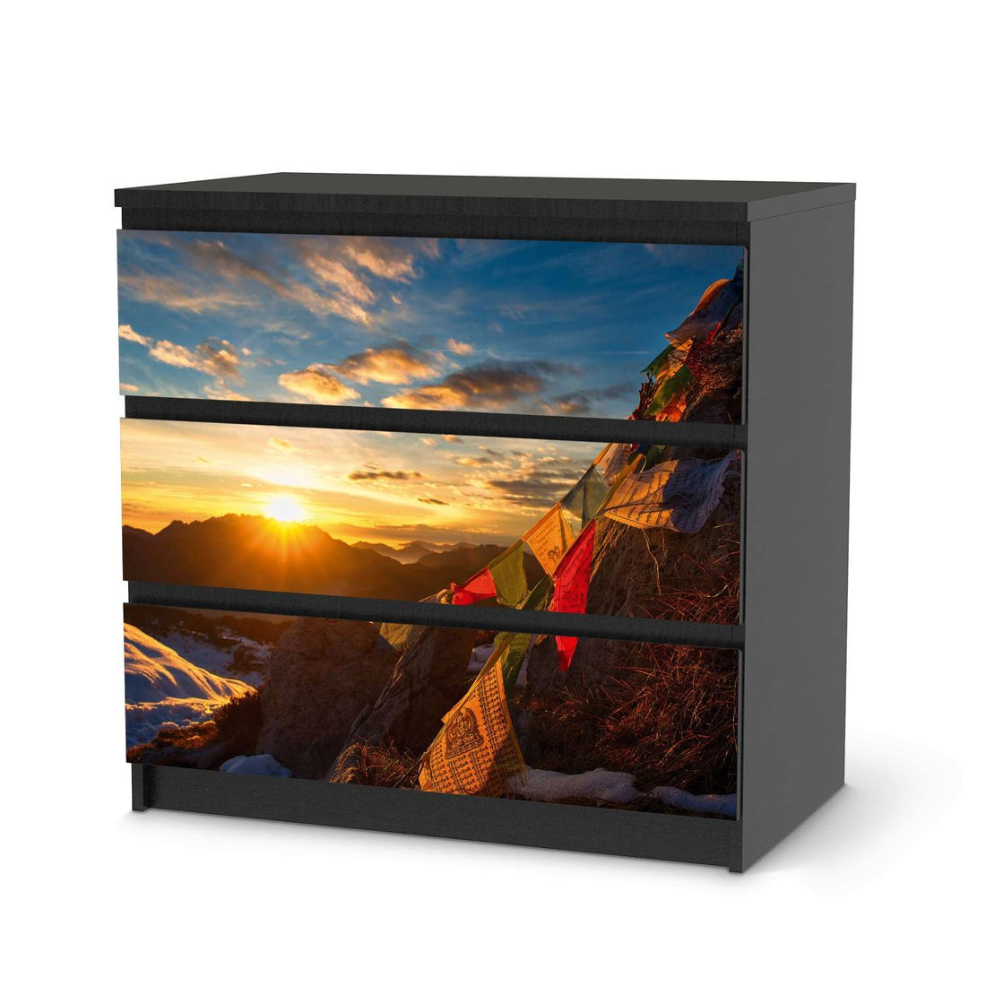 Klebefolie für Möbel Tibet - IKEA Malm Kommode 3 Schubladen - schwarz