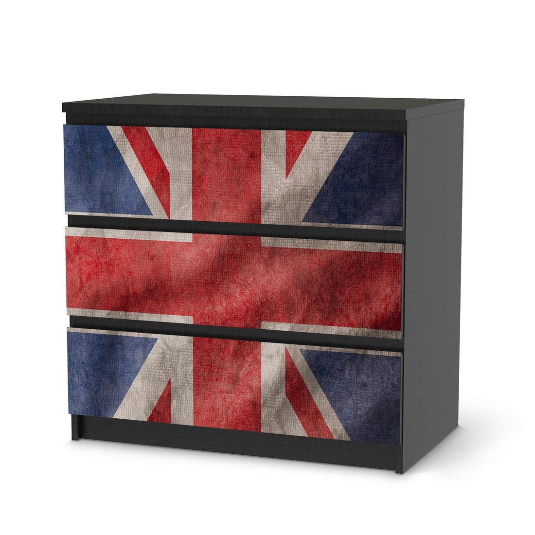 Klebefolie für Möbel Union Jack - IKEA Malm Kommode 3 Schubladen - schwarz