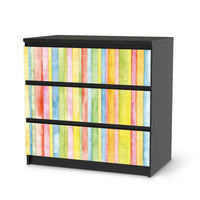 Klebefolie für Möbel Watercolor Stripes - IKEA Malm Kommode 3 Schubladen - schwarz