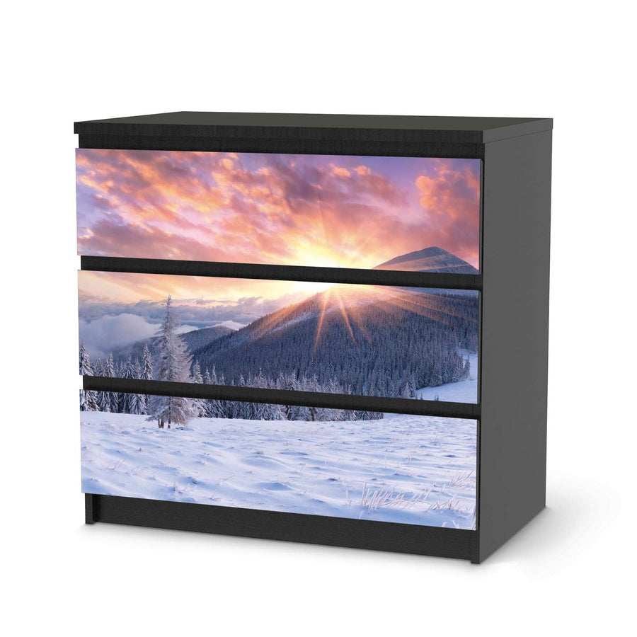 Klebefolie für Möbel Zauberhafte Winterlandschaft - IKEA Malm Kommode 3 Schubladen - schwarz