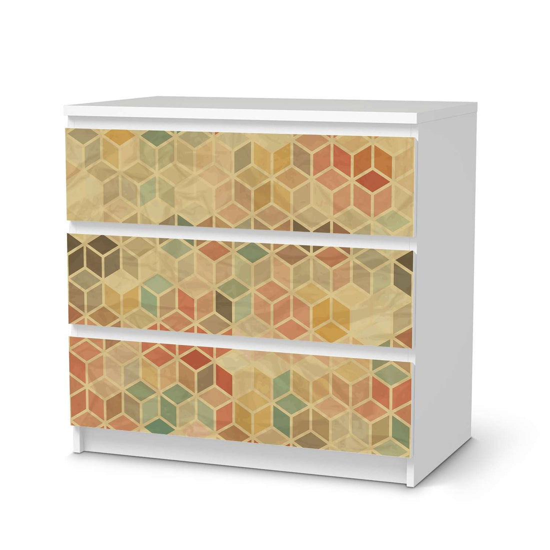 Klebefolie für Möbel 3D Retro - IKEA Malm Kommode 3 Schubladen  - weiss