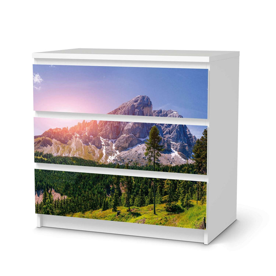 Klebefolie für Möbel Alpenblick - IKEA Malm Kommode 3 Schubladen  - weiss