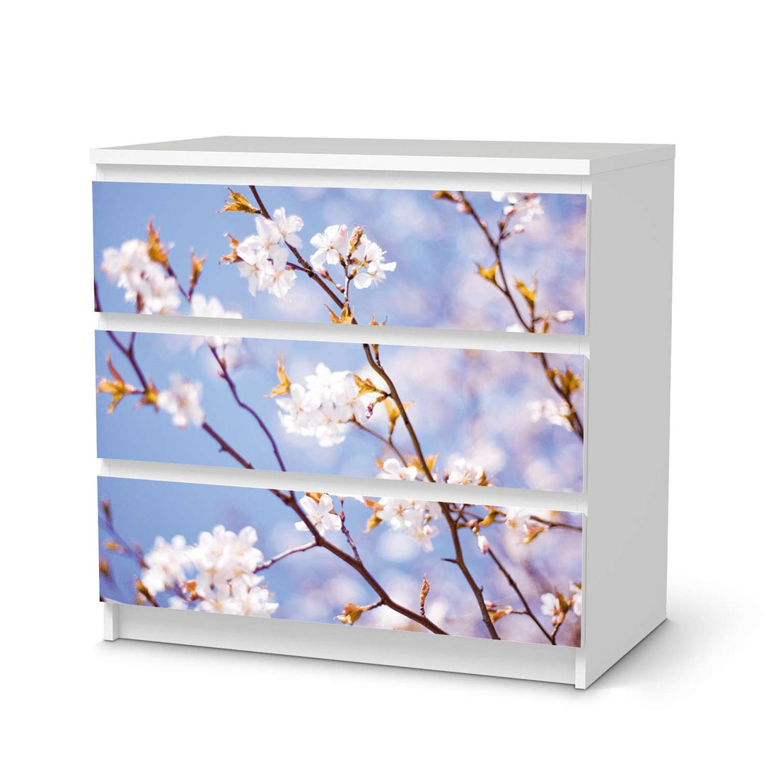 Klebefolie für Möbel Apple Blossoms - IKEA Malm Kommode 3 Schubladen  - weiss