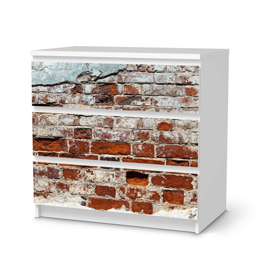 Klebefolie für Möbel Backstein - IKEA Malm Kommode 3 Schubladen  - weiss