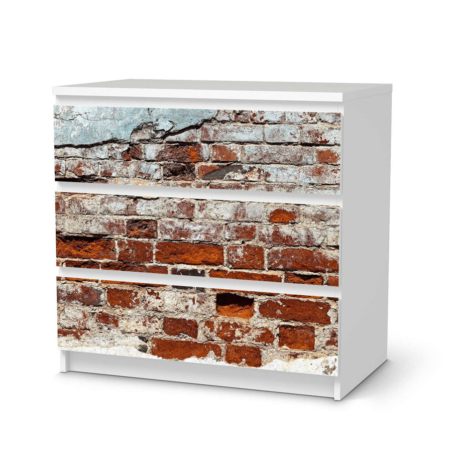 Klebefolie für Möbel Backstein - IKEA Malm Kommode 3 Schubladen  - weiss