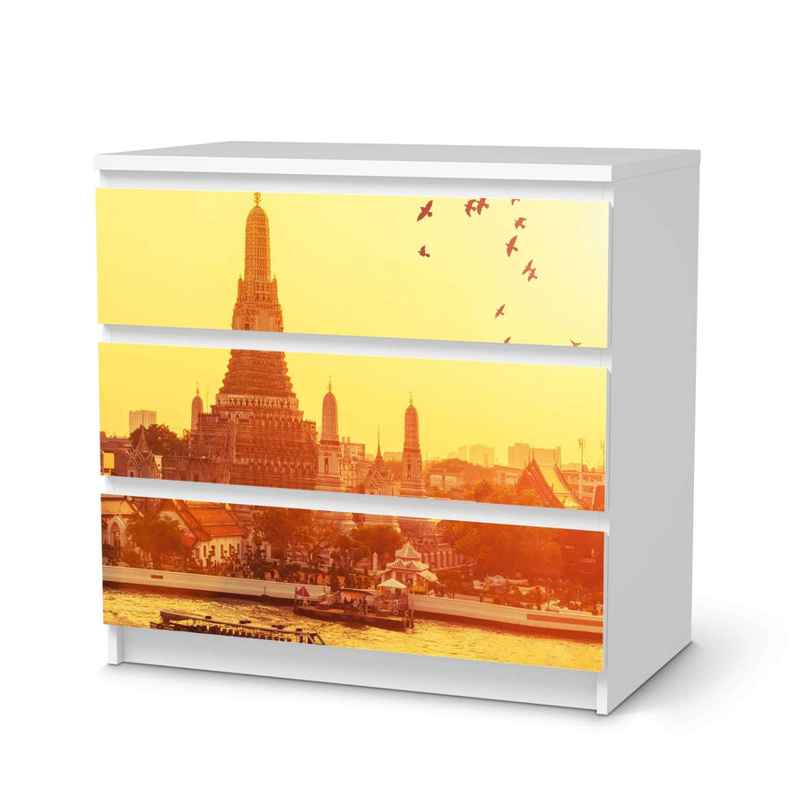 Klebefolie für Möbel Bangkok Sunset - IKEA Malm Kommode 3 Schubladen  - weiss
