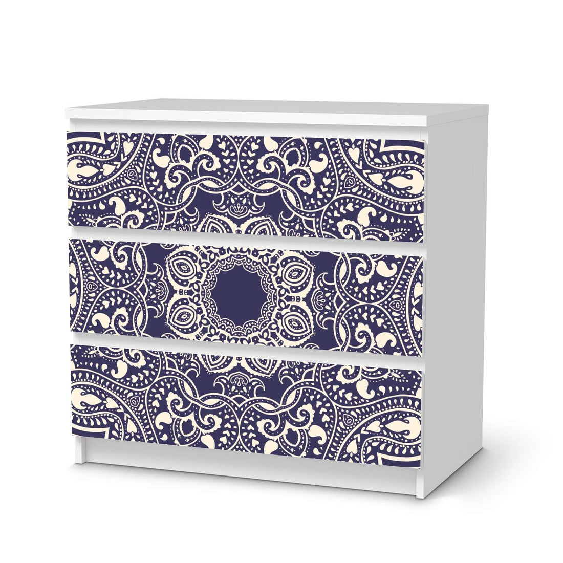 Klebefolie für Möbel Blue Mandala - IKEA Malm Kommode 3 Schubladen  - weiss