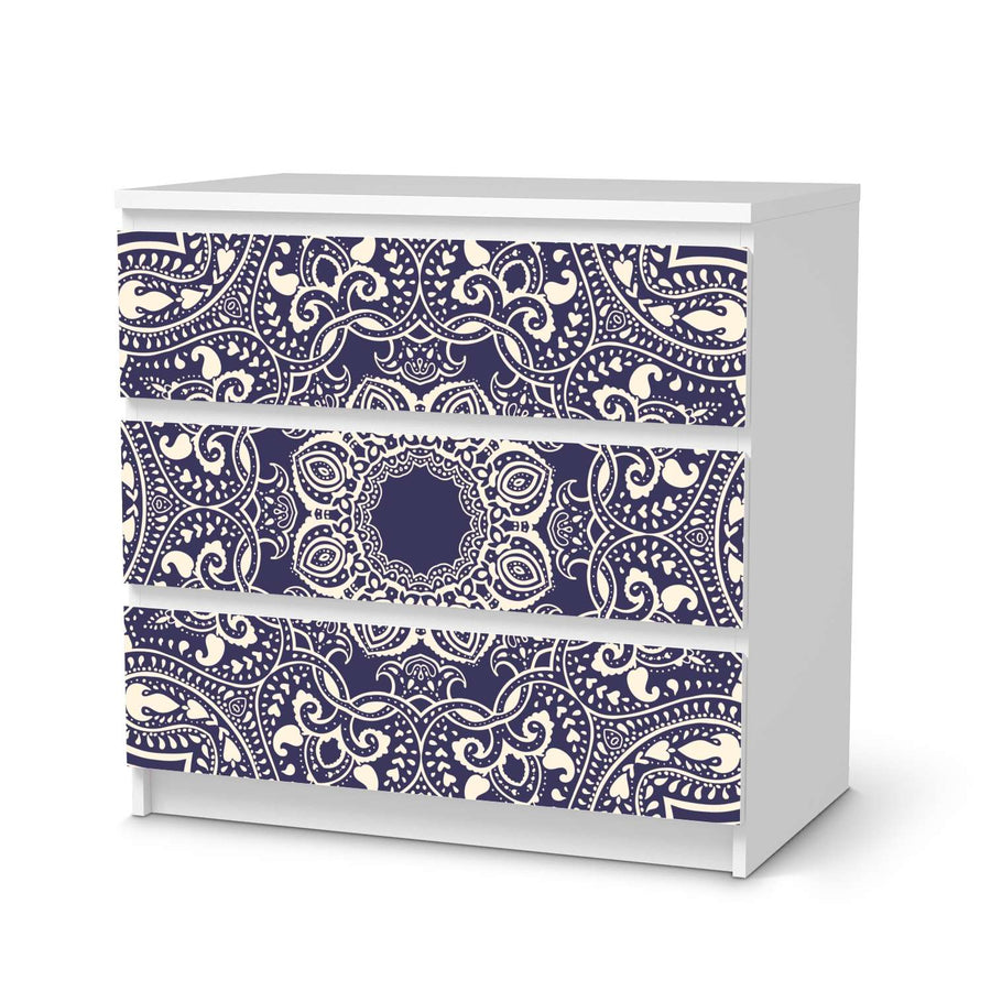Klebefolie für Möbel Blue Mandala - IKEA Malm Kommode 3 Schubladen  - weiss