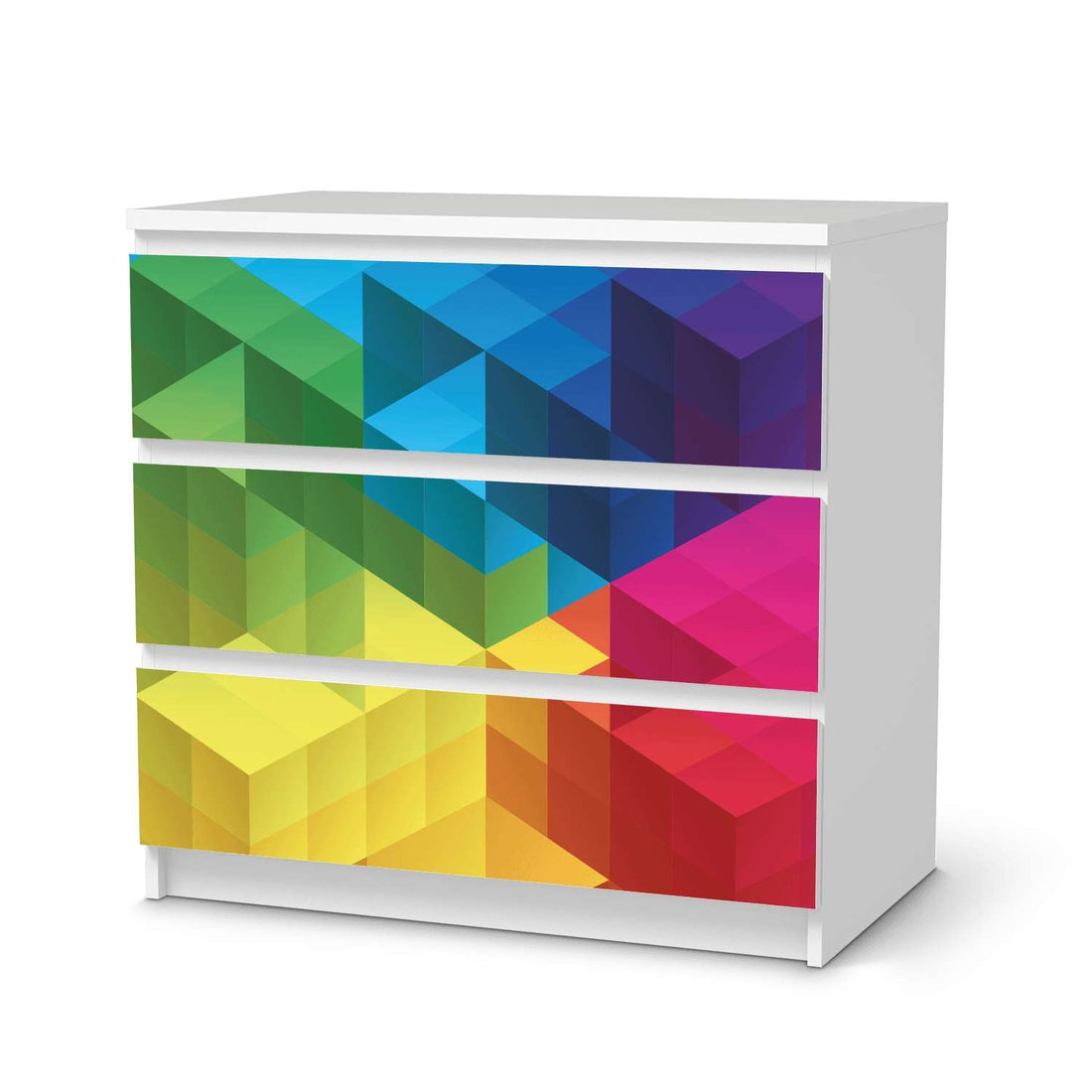 Klebefolie für Möbel Colored Cubes - IKEA Malm Kommode 3 Schubladen  - weiss
