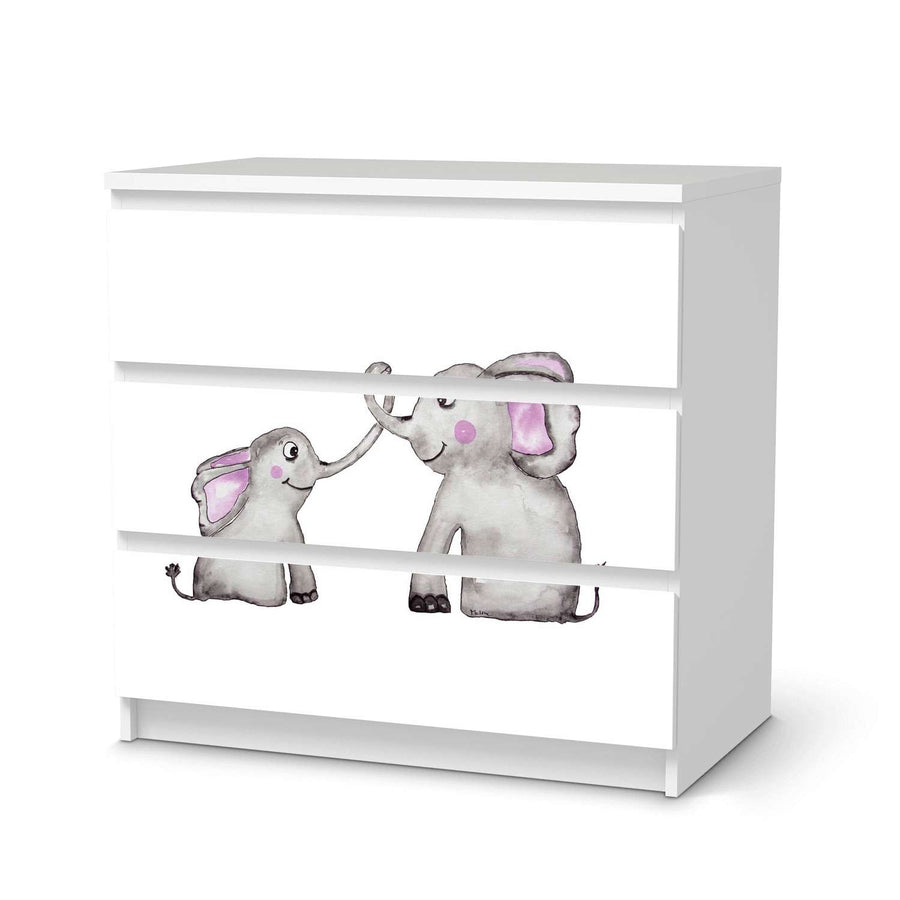 Klebefolie für Möbel Elefanten - IKEA Malm Kommode 3 Schubladen  - weiss