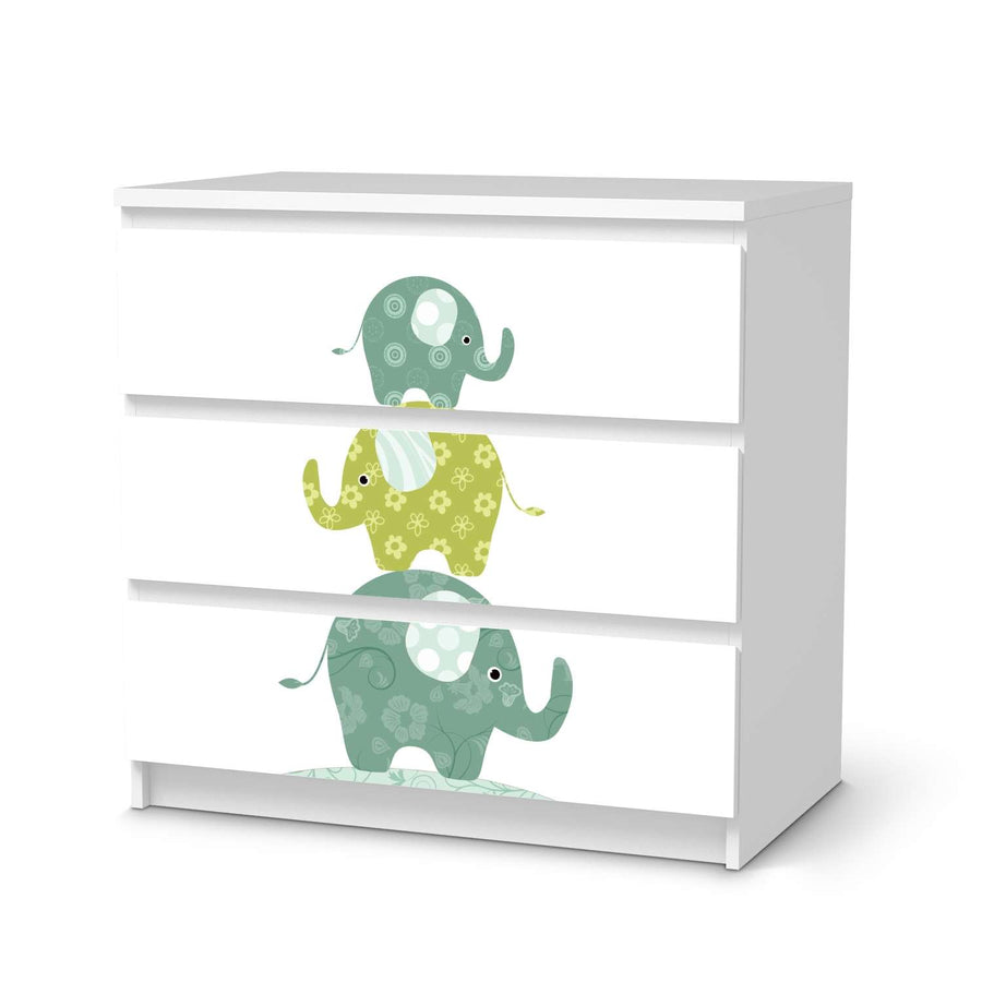 Klebefolie für Möbel Elephants - IKEA Malm Kommode 3 Schubladen  - weiss