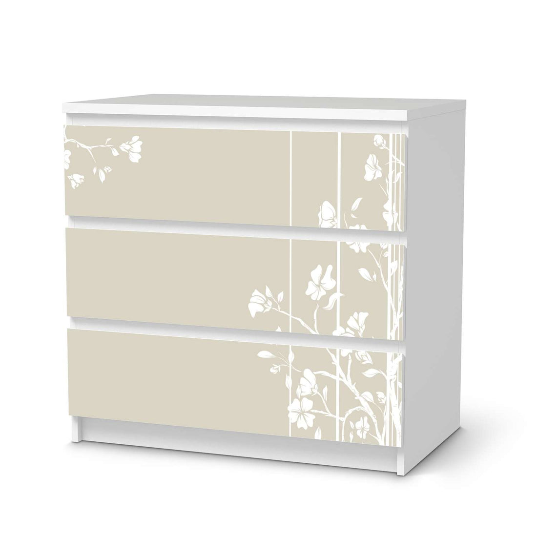 Klebefolie für Möbel Florals Plain 3 - IKEA Malm Kommode 3 Schubladen  - weiss