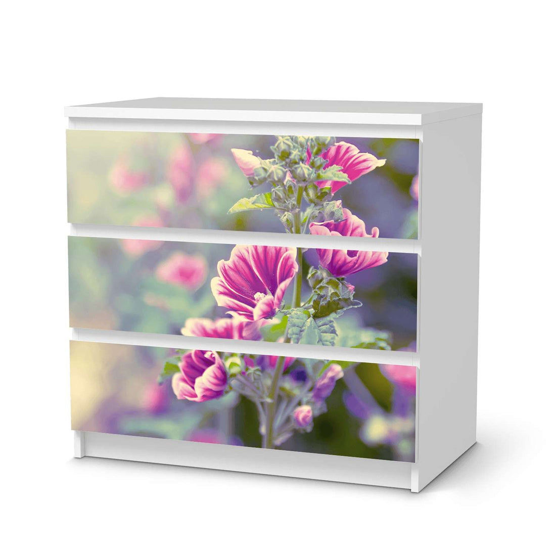 Klebefolie für Möbel Flower Gaze - IKEA Malm Kommode 3 Schubladen  - weiss