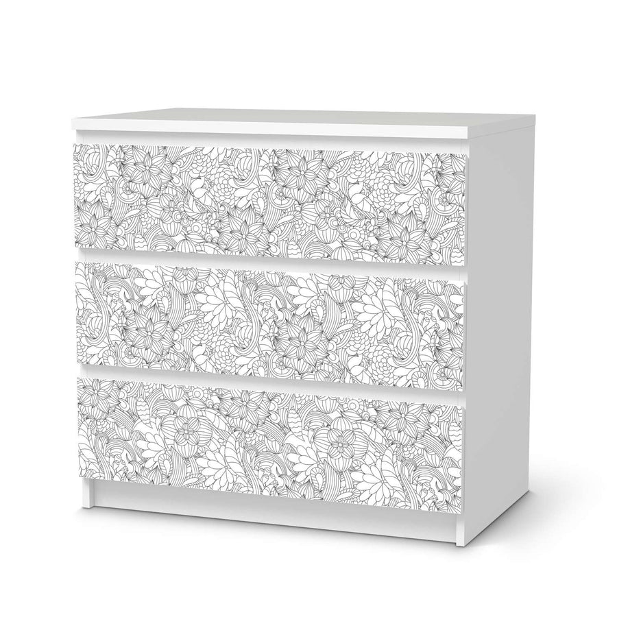 Klebefolie für Möbel Flower Lines 2 - IKEA Malm Kommode 3 Schubladen  - weiss