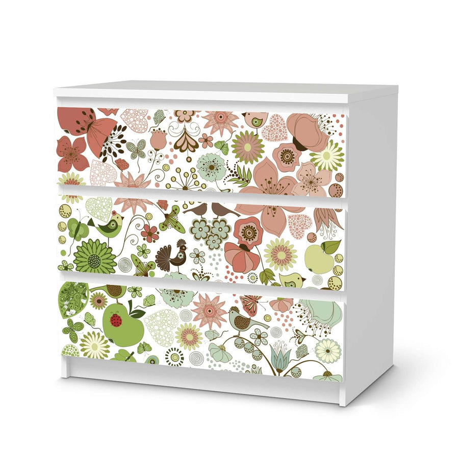 Klebefolie für Möbel Flower Pattern - IKEA Malm Kommode 3 Schubladen  - weiss