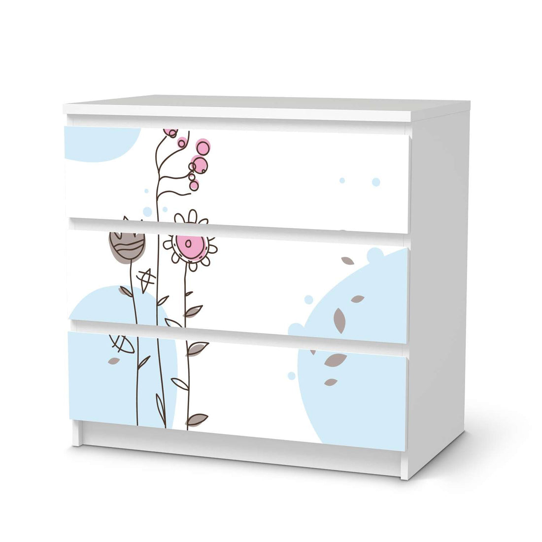 Klebefolie für Möbel Flowers 3 - IKEA Malm Kommode 3 Schubladen  - weiss
