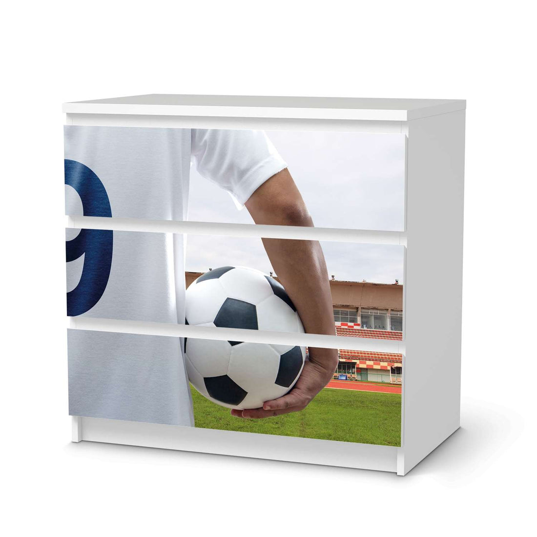 Klebefolie für Möbel Footballmania - IKEA Malm Kommode 3 Schubladen  - weiss