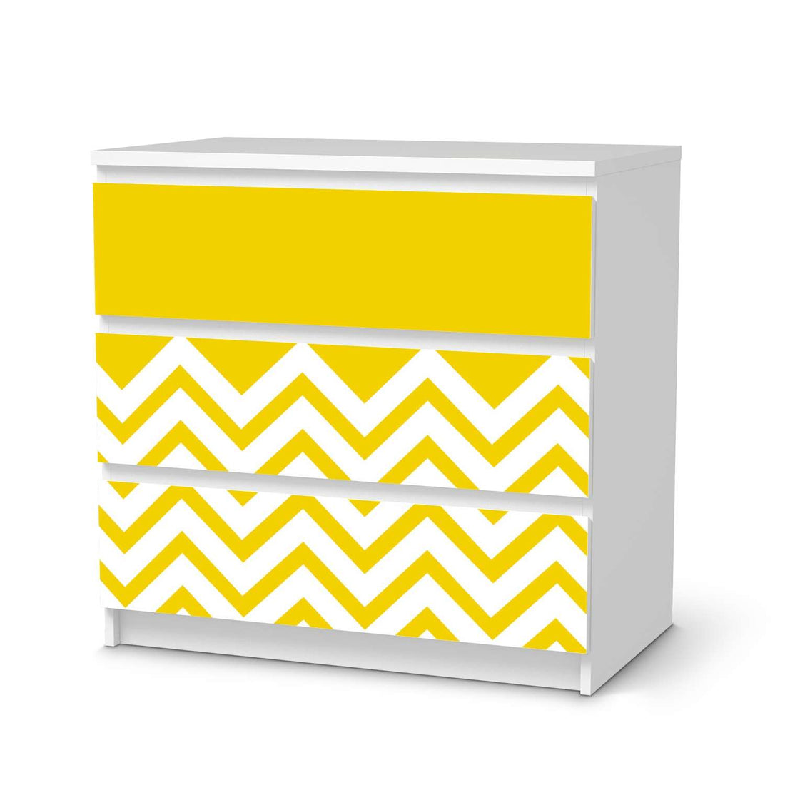 Klebefolie für Möbel Gelbe Zacken - IKEA Malm Kommode 3 Schubladen  - weiss