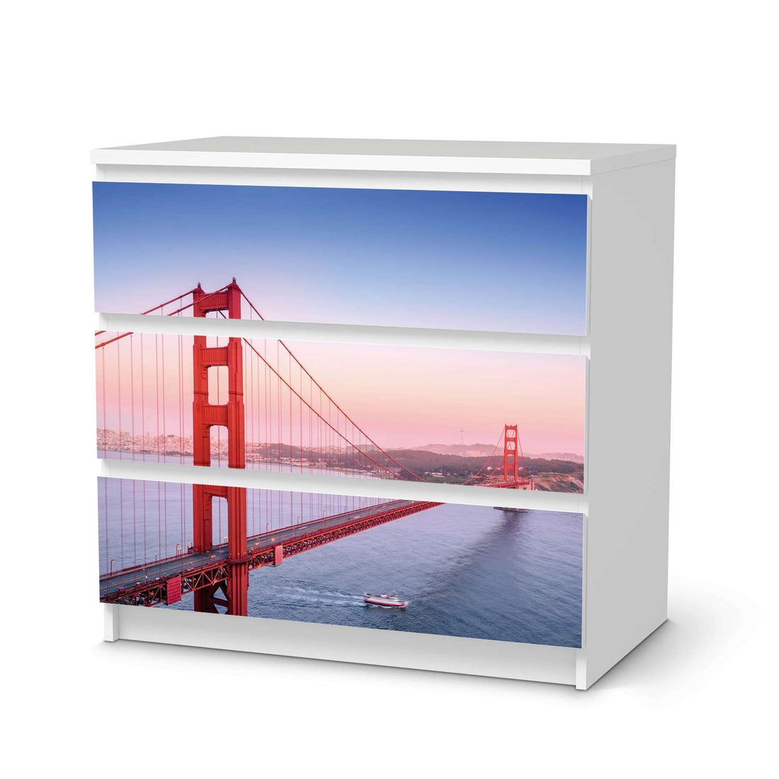 Klebefolie für Möbel Golden Gate - IKEA Malm Kommode 3 Schubladen  - weiss