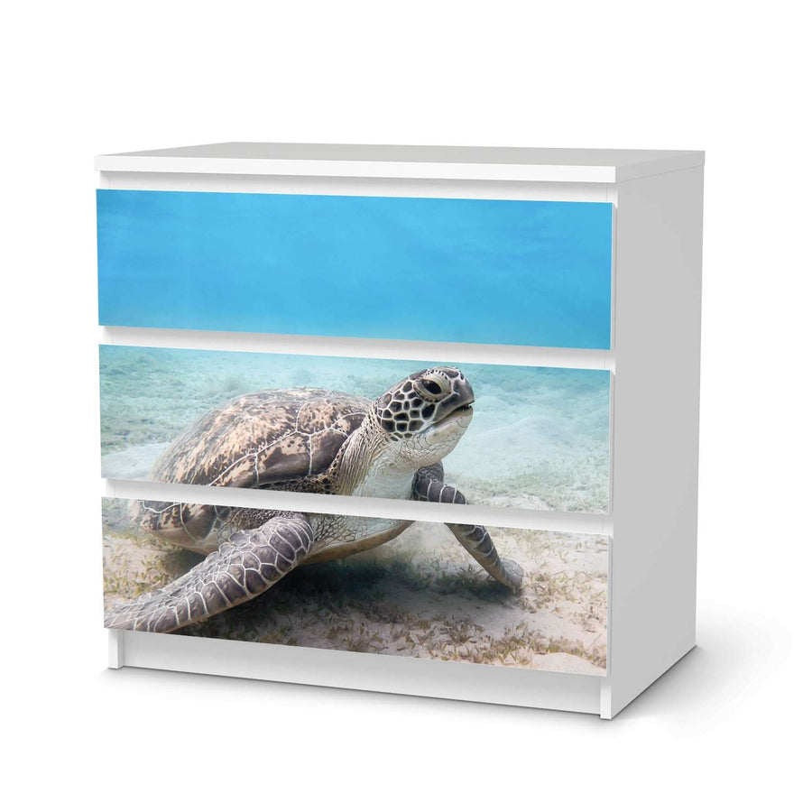Klebefolie für Möbel Green Sea Turtle - IKEA Malm Kommode 3 Schubladen  - weiss