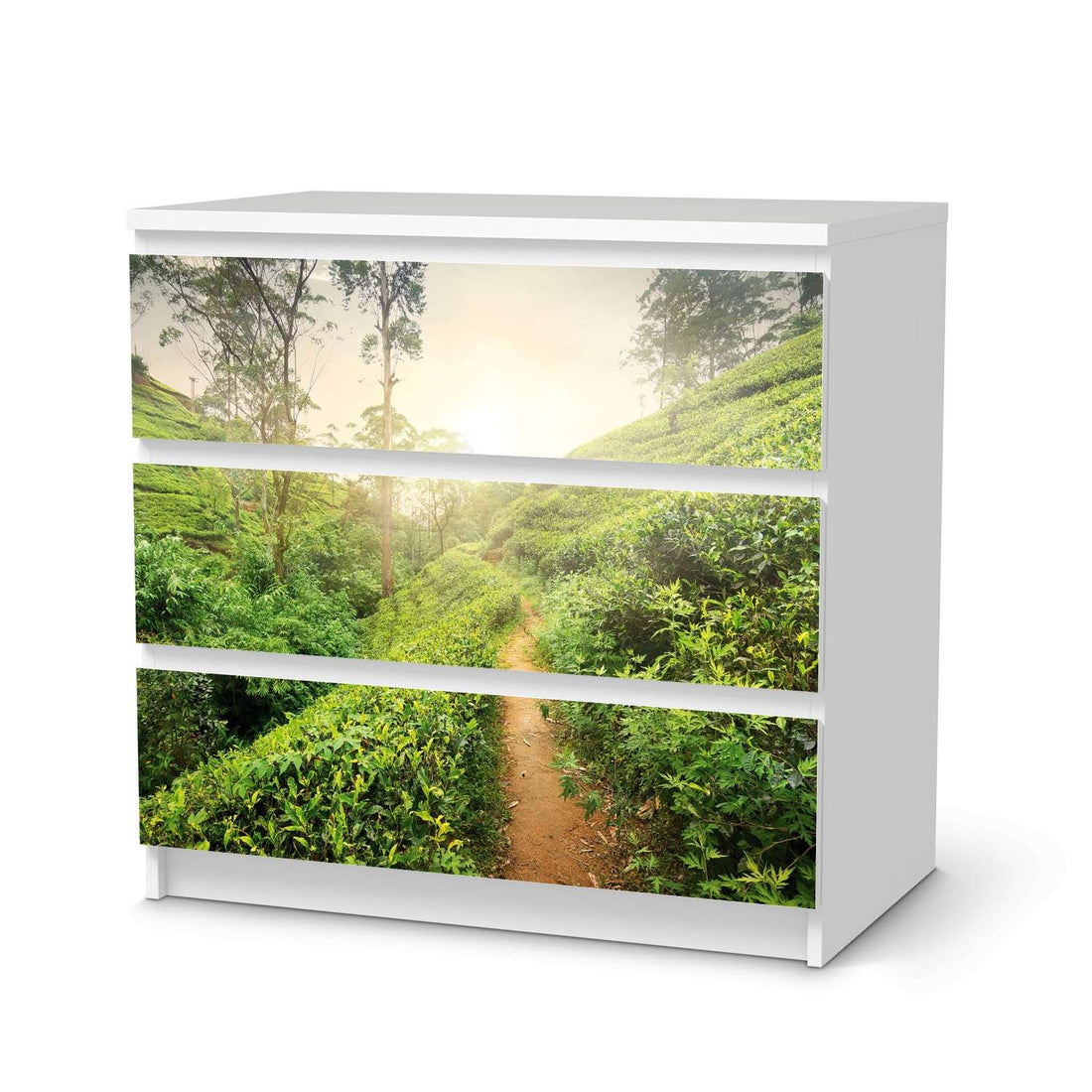 Klebefolie für Möbel Green Tea Fields - IKEA Malm Kommode 3 Schubladen  - weiss