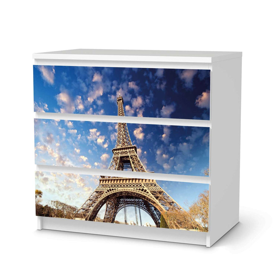 Klebefolie für Möbel La Tour Eiffel - IKEA Malm Kommode 3 Schubladen  - weiss
