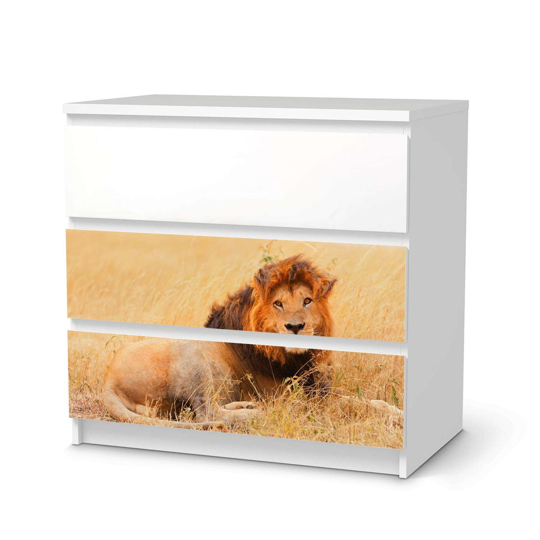 Klebefolie für Möbel Lion King - IKEA Malm Kommode 3 Schubladen  - weiss