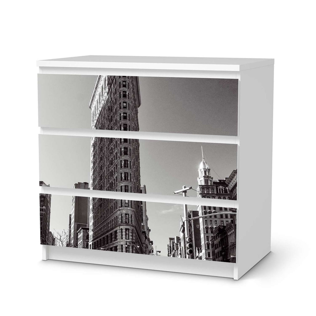 Klebefolie für Möbel Manhattan - IKEA Malm Kommode 3 Schubladen  - weiss
