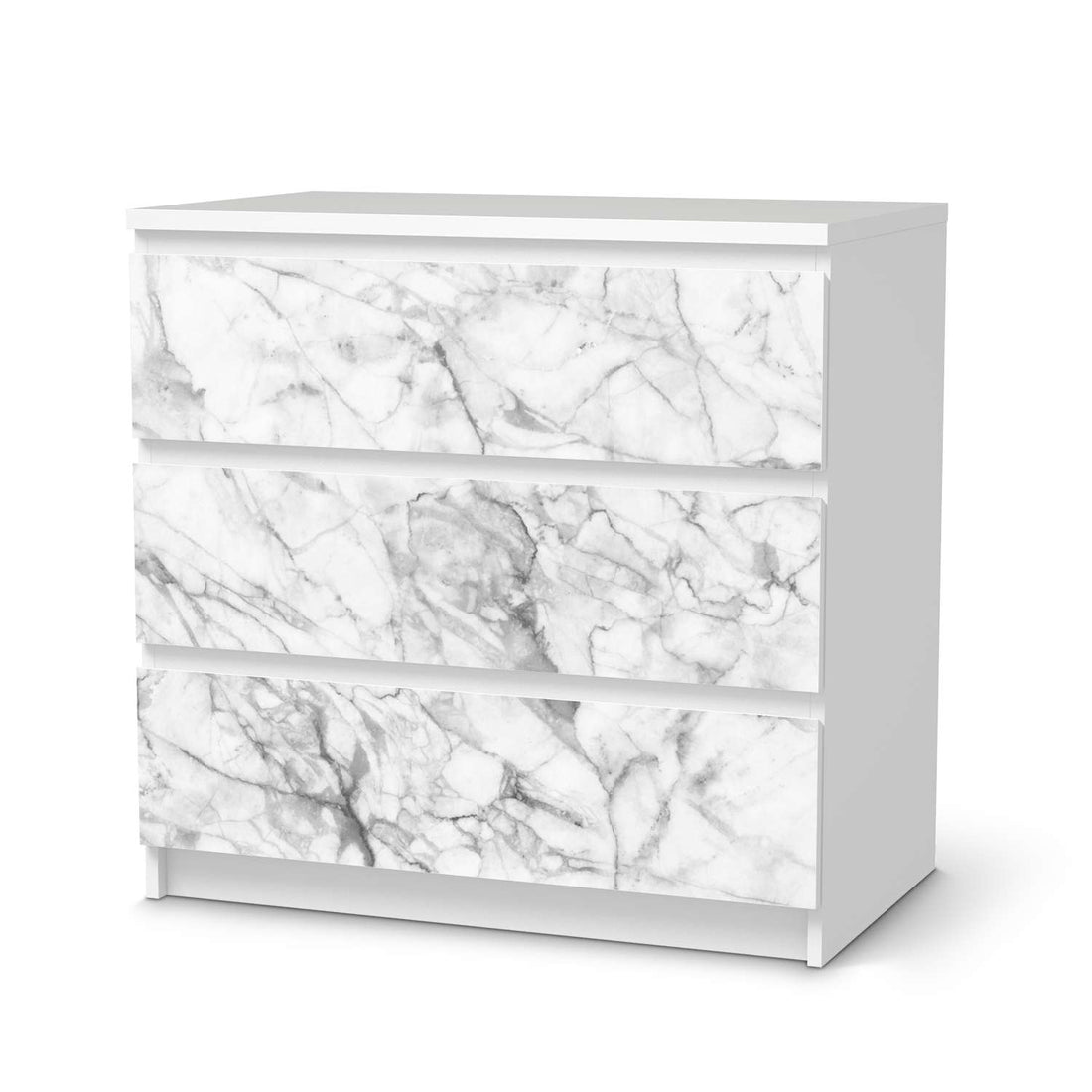 Klebefolie für Möbel Marmor weiß - IKEA Malm Kommode 3 Schubladen  - weiss