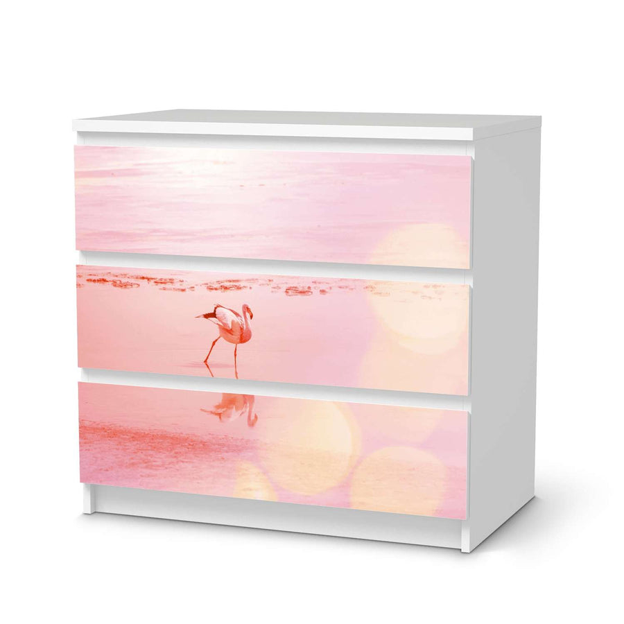 Klebefolie für Möbel Mr. Flamingo - IKEA Malm Kommode 3 Schubladen  - weiss