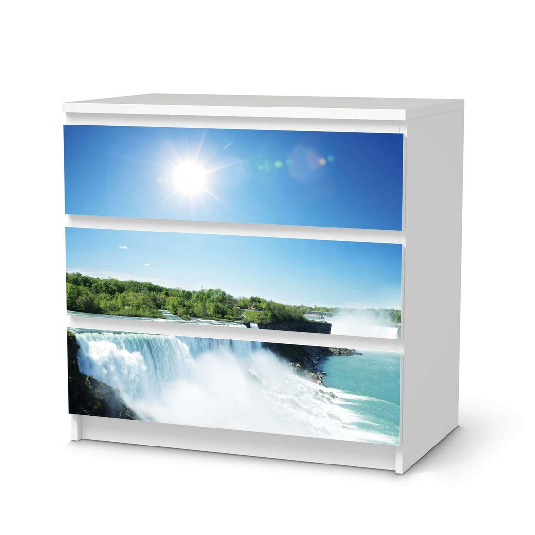 Klebefolie für Möbel Niagara Falls - IKEA Malm Kommode 3 Schubladen  - weiss